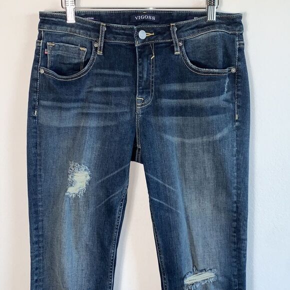 Vigoss Thompson Tomboy Distressed Dark Wash Stretch Classic Fit Jeans Sz 31 - Picture 2 of 11